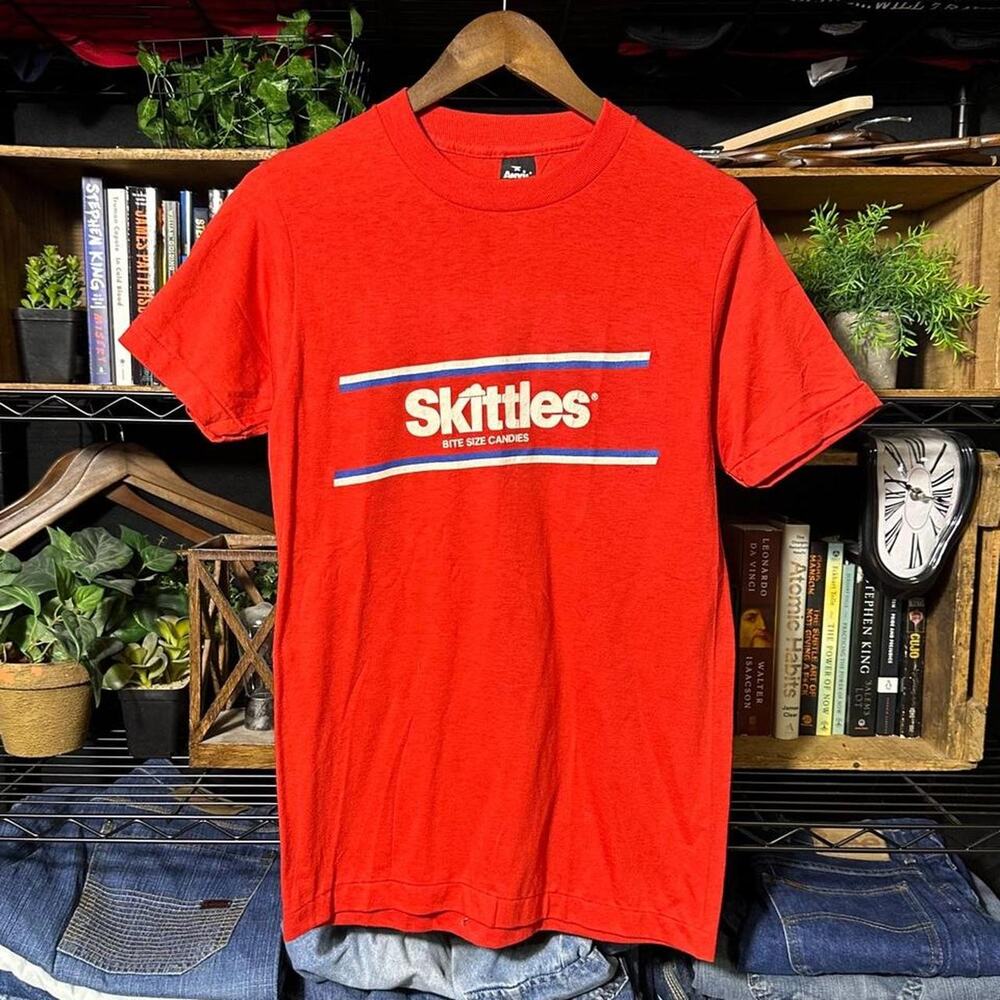 Vintage 80s Single Stitch Skittles Tee Mens Medium Red Blue Candy Promo Shirt